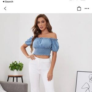 SHEIN Denim puffy off shoulder top brand new never worn